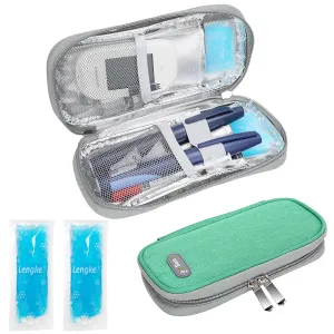 1 Portable Medicine Cooling Bag with 2 ice Packs, Reusable Cooler Bags,Medicine Storage Bag, Travel Medical Bag，Suitable for Medicine Storage (Green)