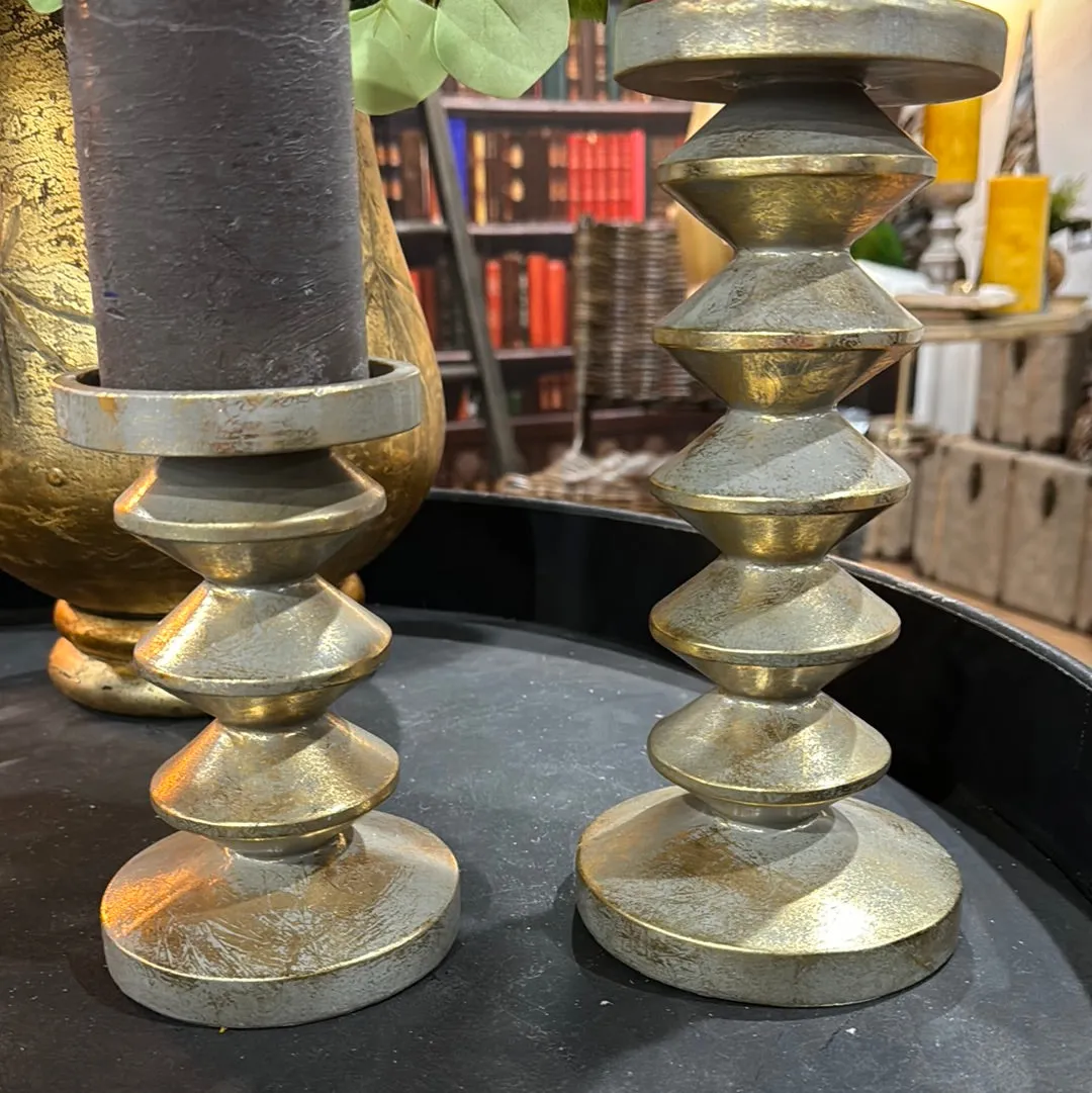 10.25" Resin Zen Candle Holder Antique Gold