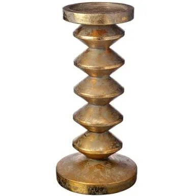 10.25" Resin Zen Candle Holder Antique Gold