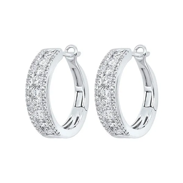 14KT White Gold & Diamond Classic Book 3 Row Fashion Earrings  - 1 ctw