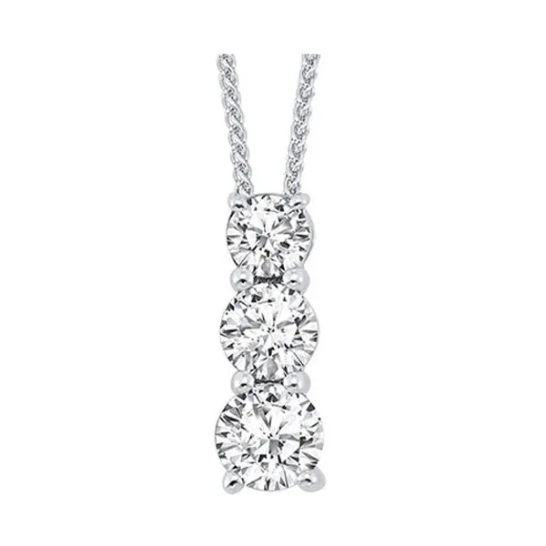 14KT White Gold & Diamond Classic Book 3 Stone Neckwear Pendant  - 1 ctw