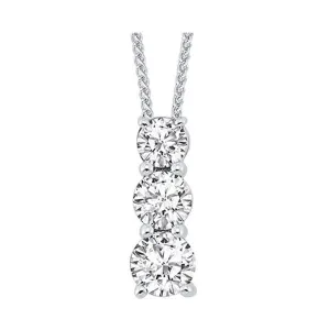 14KT White Gold & Diamond Classic Book 3 Stone Neckwear Pendant  - 1 ctw