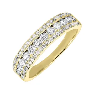 14KT Yellow Gold & Diamond 3 Row Fashion Ring  - 3/4 ctw