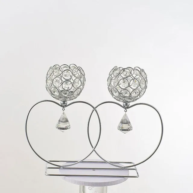 2 Arms Crystal Candle Holders In European And Heart Design For Decoration