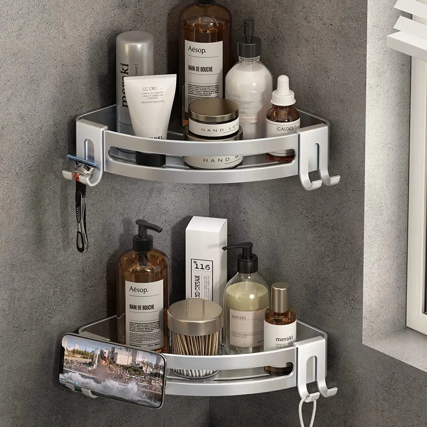 2 Pack Shower Corner Caddy/No Drill Organizer