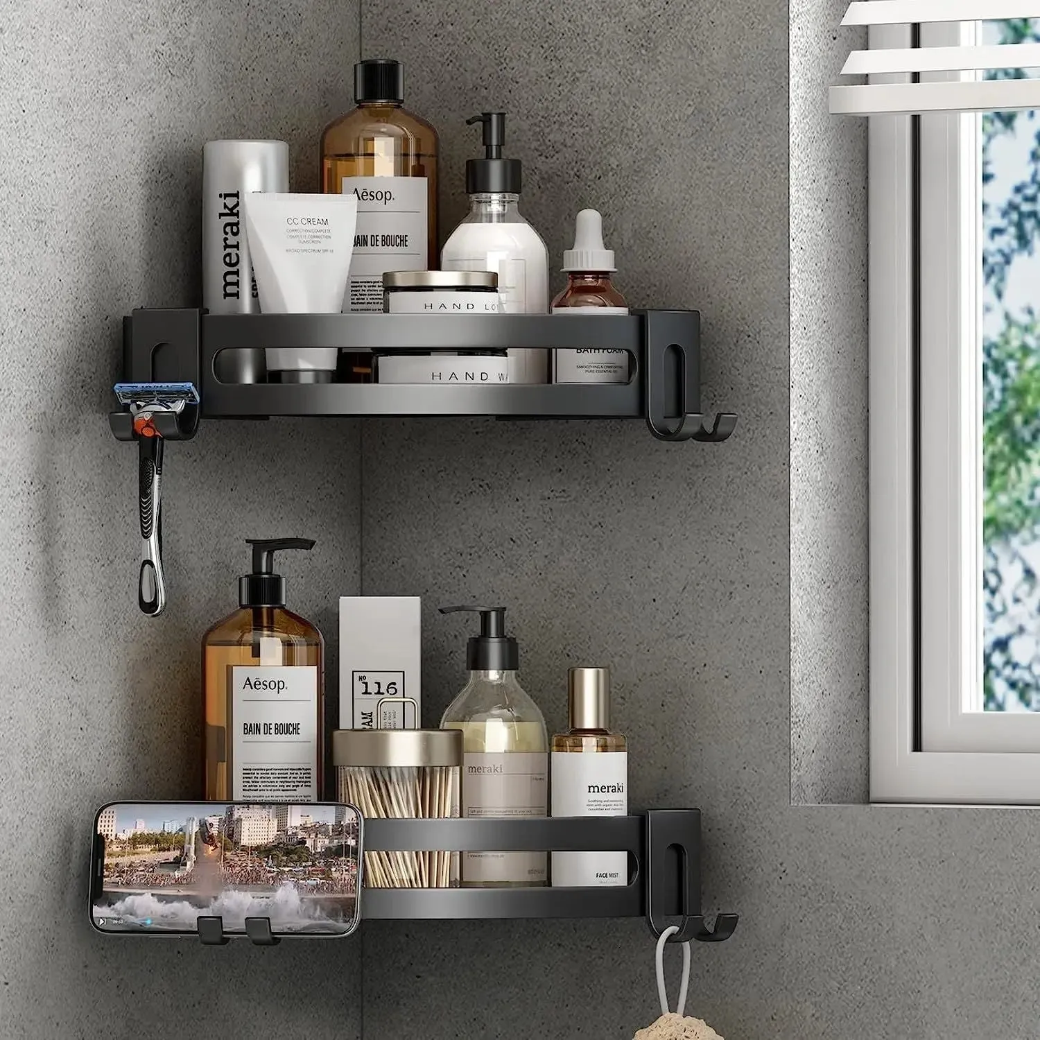 2 Pack Shower Corner Caddy/No Drill Organizer
