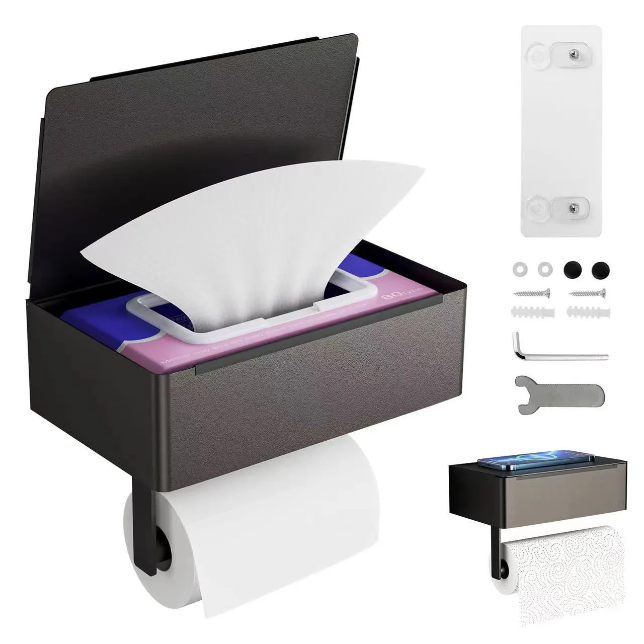 304 Stainless Steel Tissue Box Toilet Punch-Free Storage Rack Roll Stand