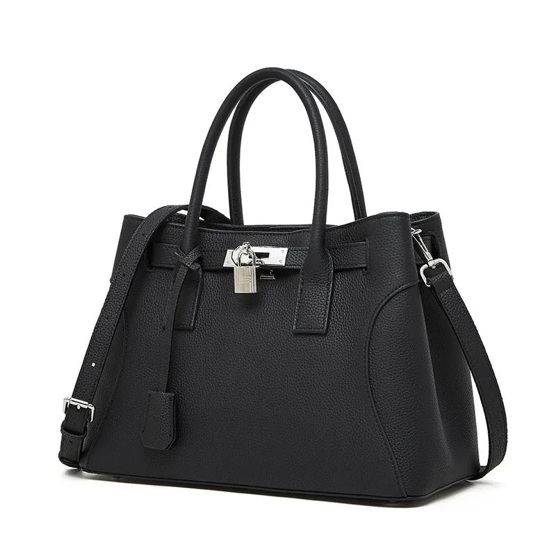 31CM large capacity platinum premium leather shoulder bag 2859 black