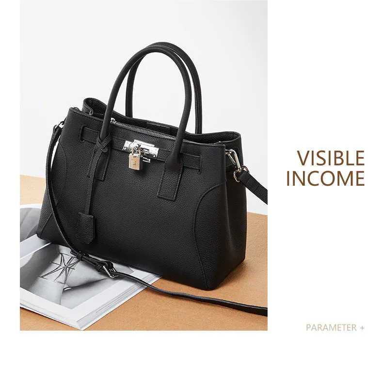 31CM large capacity platinum premium leather shoulder bag 2859 black
