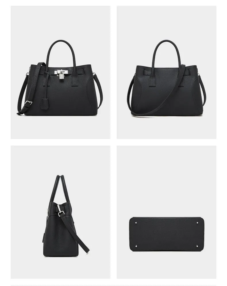 31CM large capacity platinum premium leather shoulder bag 2859 black