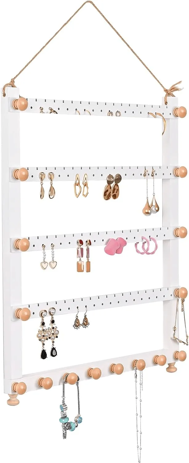 4-Layers Natural Wood Hanging Earring Holder with 72 Holes | Lolalet