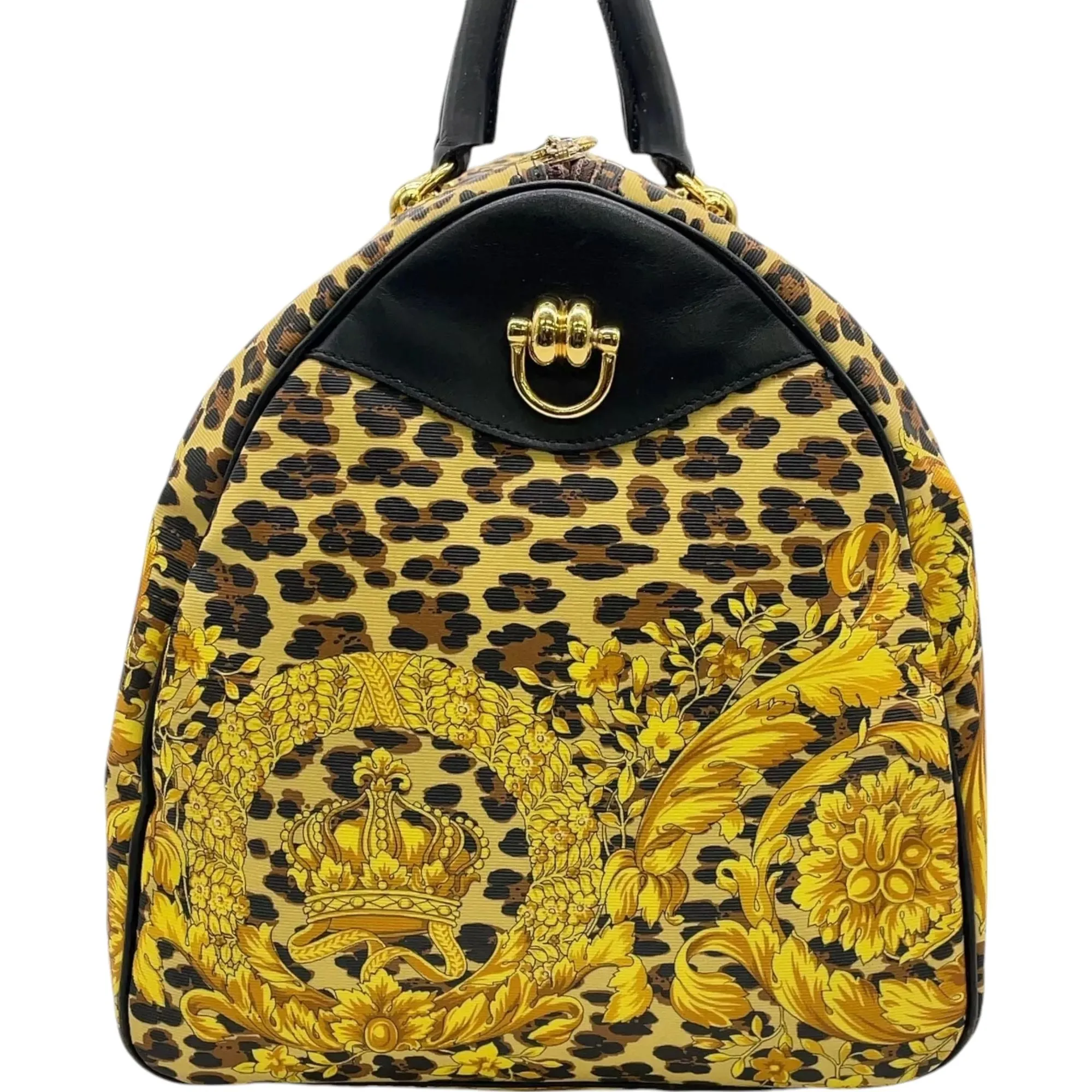 678353AV (X6) Versace Travel Bag Leopard Print Yellow PVC