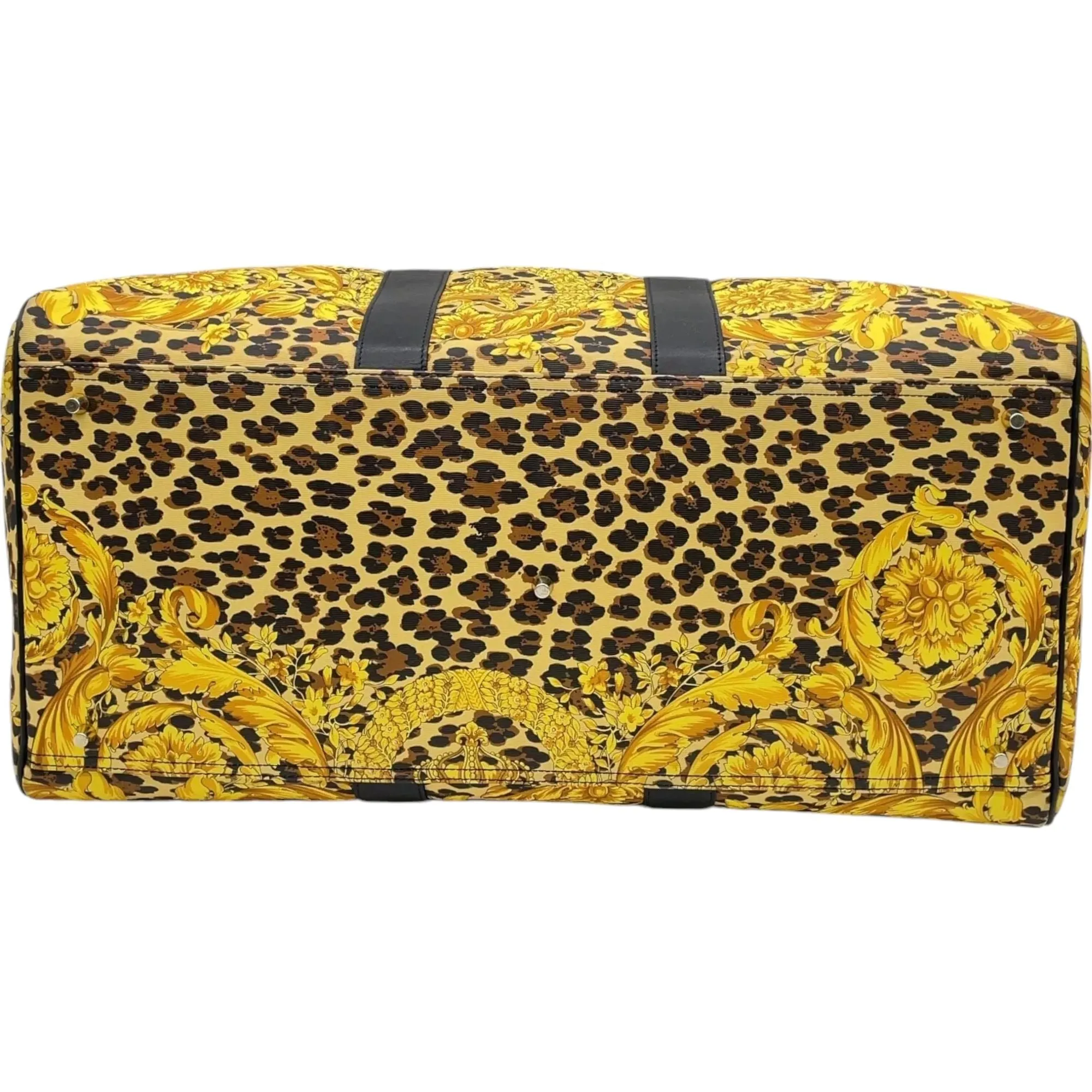 678353AV (X6) Versace Travel Bag Leopard Print Yellow PVC