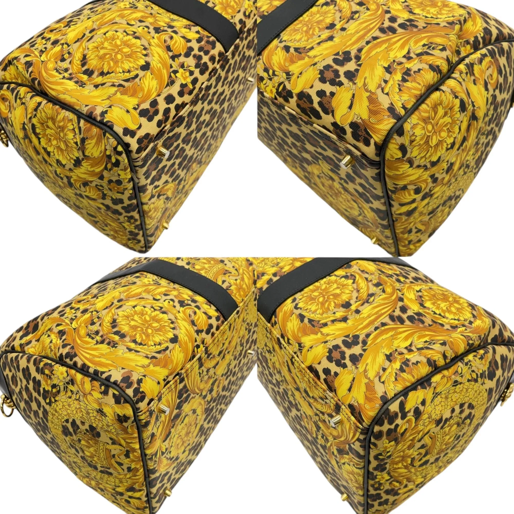 678353AV (X6) Versace Travel Bag Leopard Print Yellow PVC