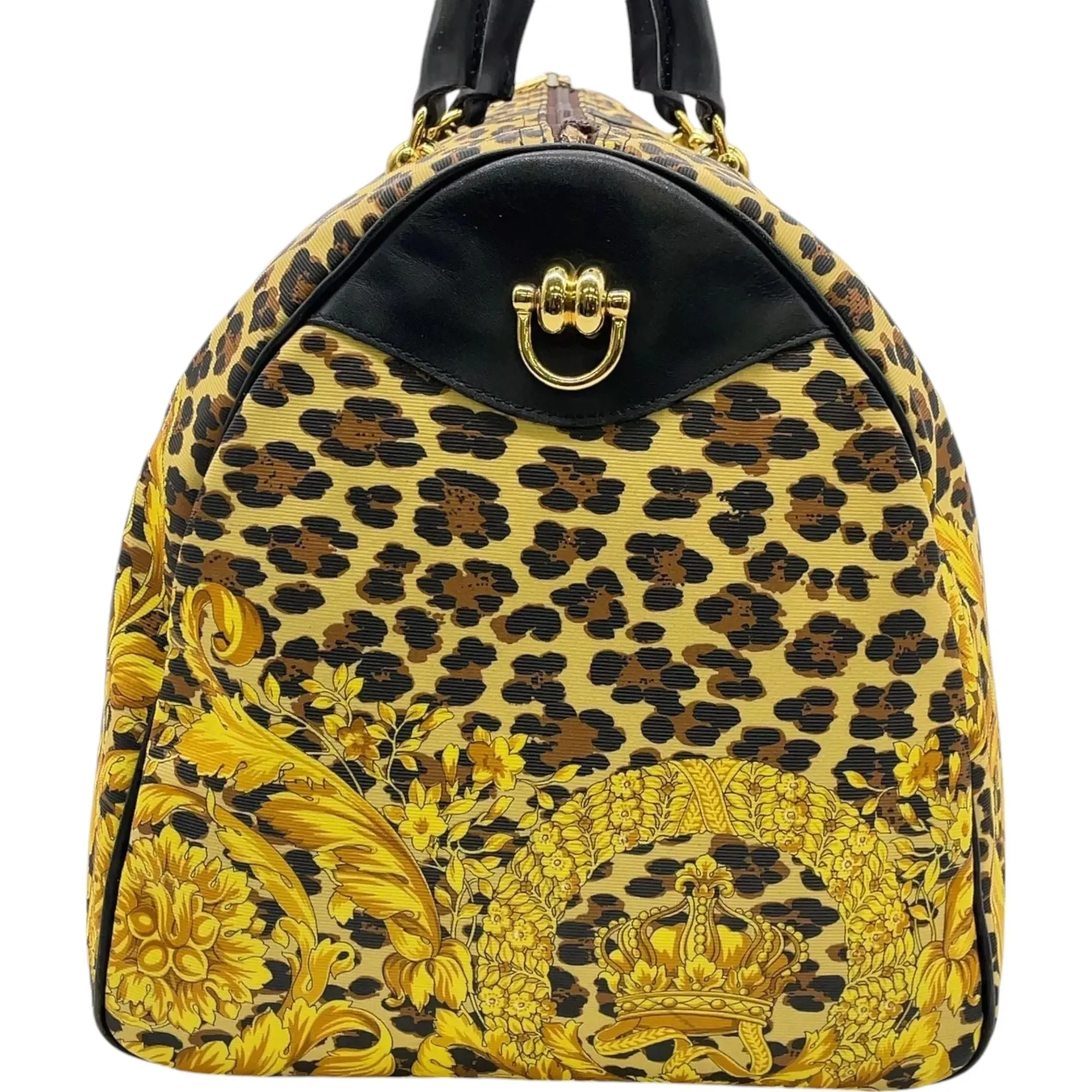 678353AV (X6) Versace Travel Bag Leopard Print Yellow PVC