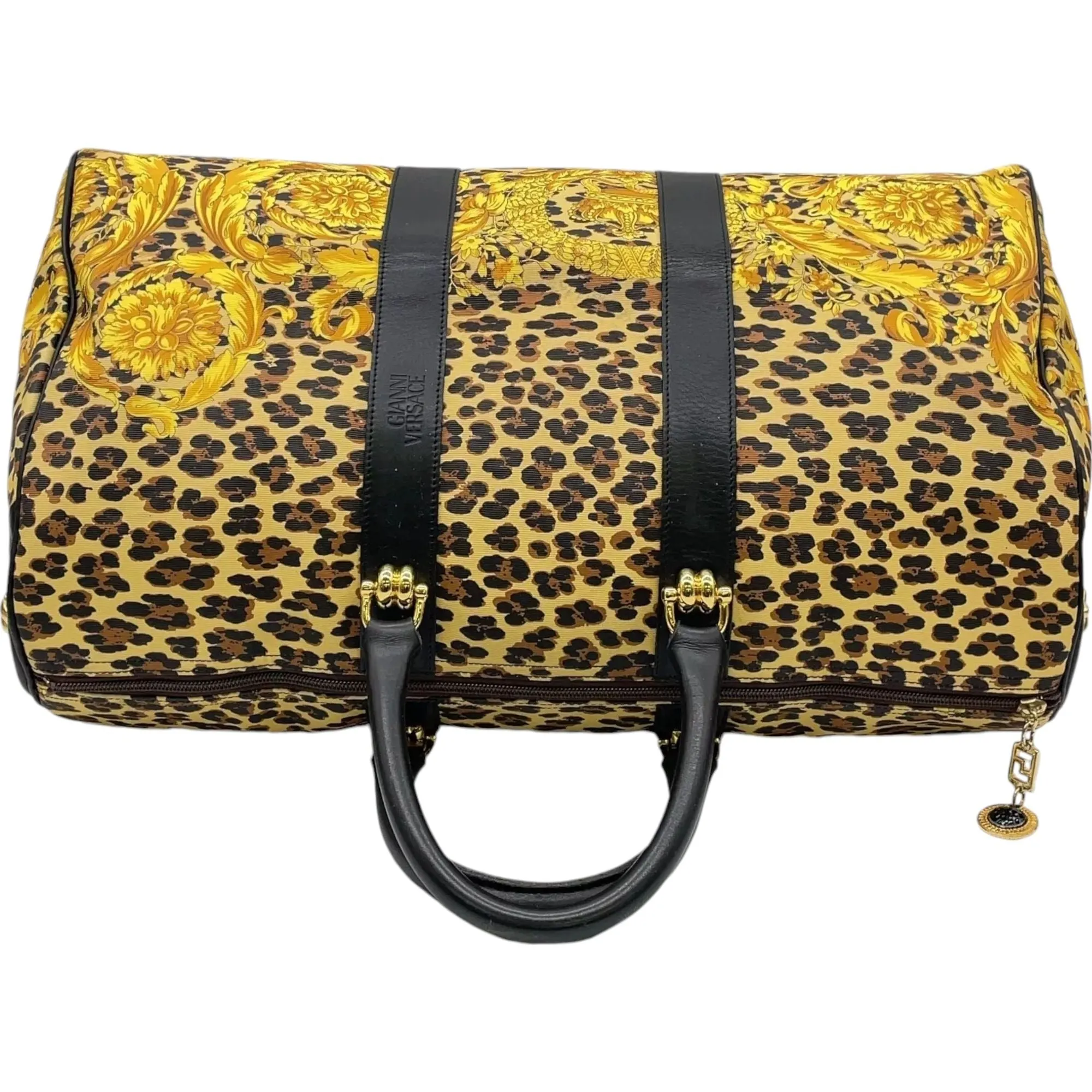 678353AV (X6) Versace Travel Bag Leopard Print Yellow PVC