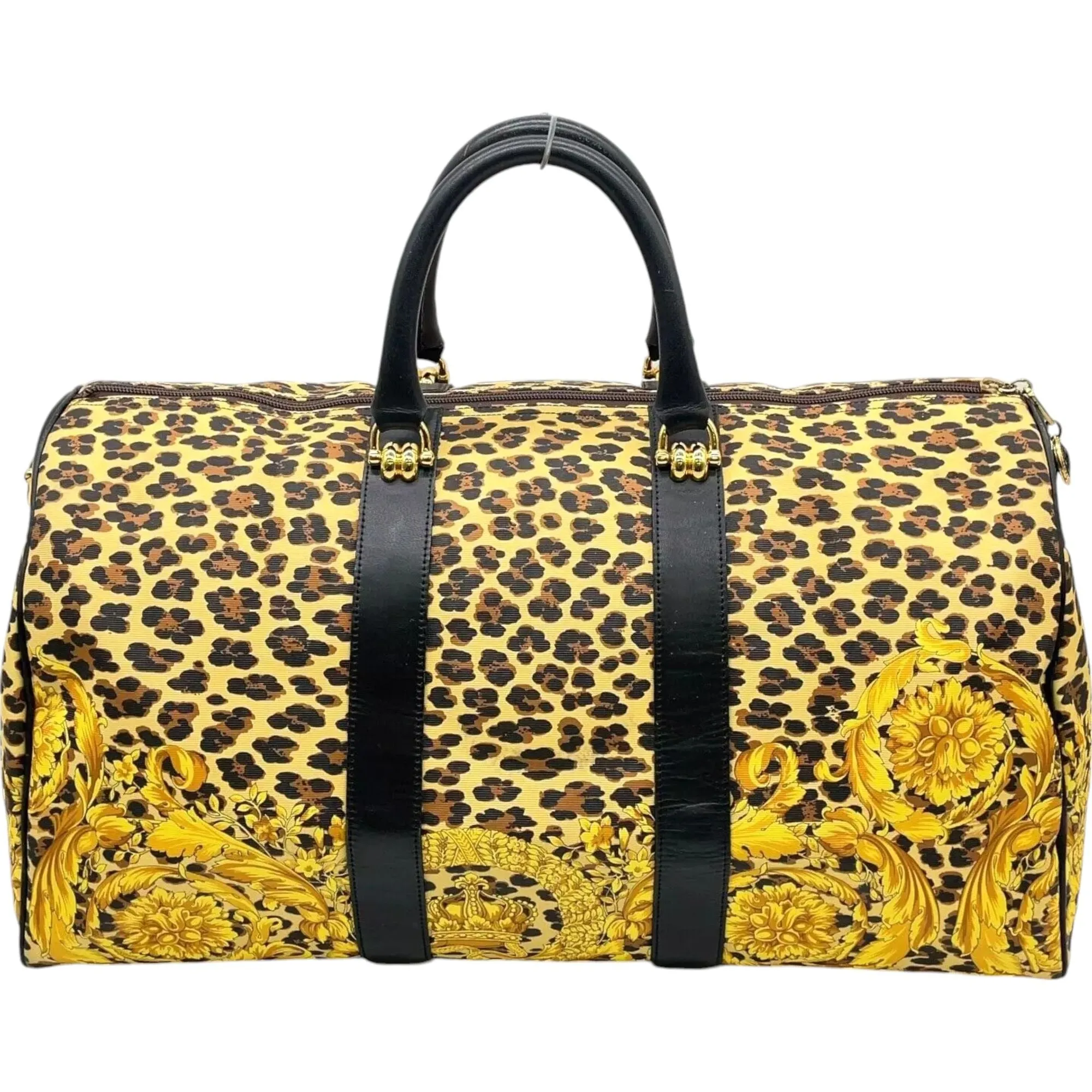 678353AV (X6) Versace Travel Bag Leopard Print Yellow PVC