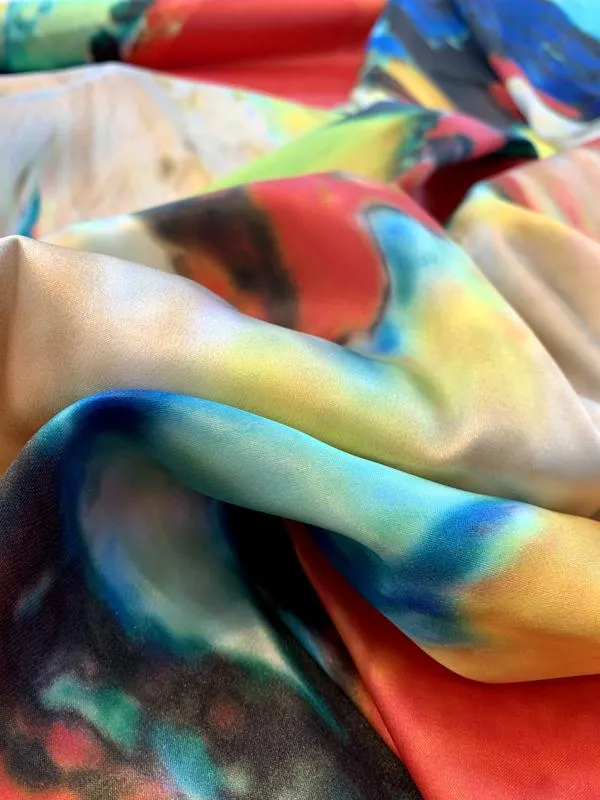 Abstract Ethnic Super Long Paneled Printed Polyester Charmeuse - Multicolor