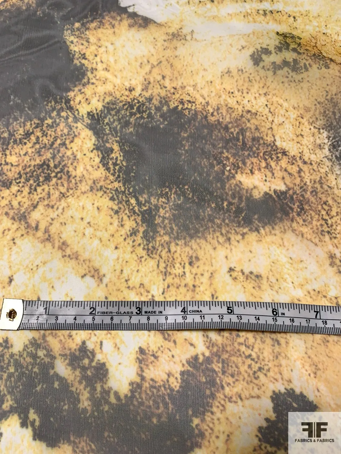 Abstract Muted Splatter Printed Polyester Organza - Yellow / Grey / Black