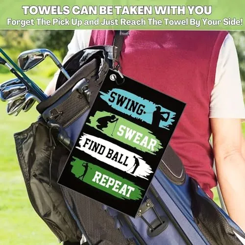 Aikiprety Funny Golf Towel, Funny Golf Towel for Golf Bags with Clip, Golf Gift for Men Husband Boyfriend Dad, Birthday, Cristmas Gifts for Golf Fan - Swing Swear Repeat