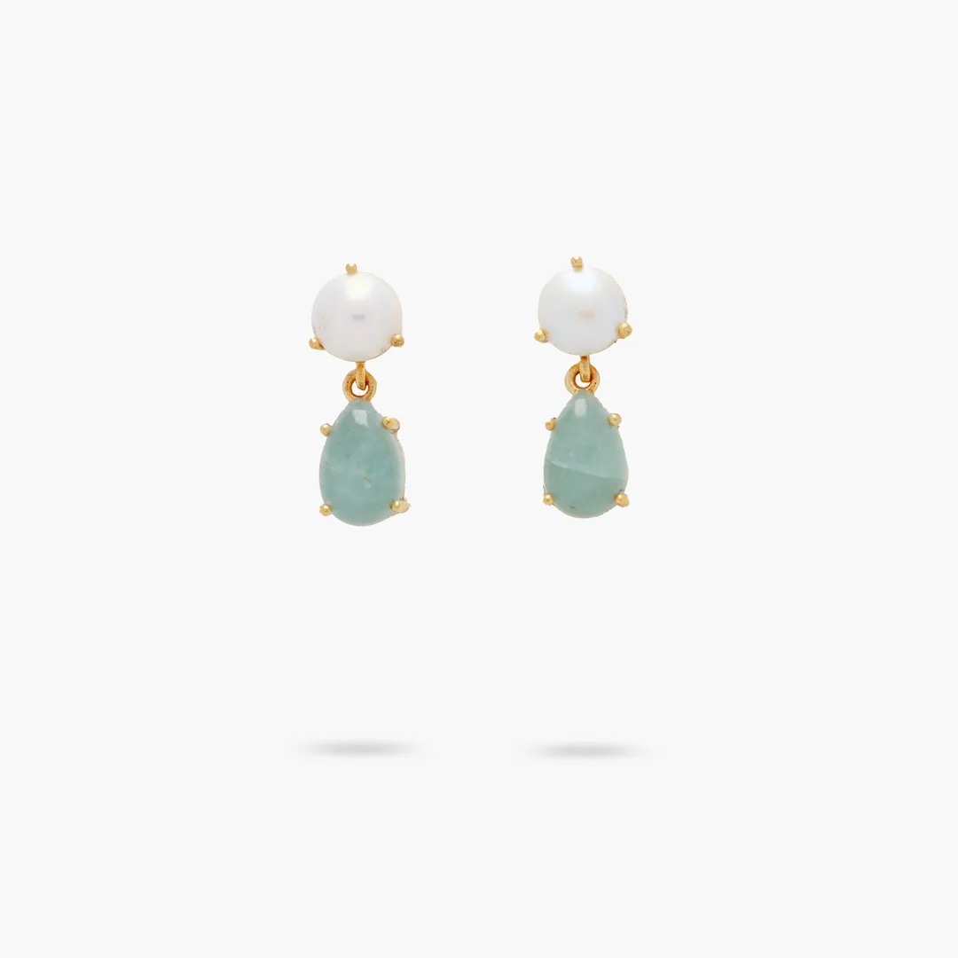 Amare Wear Petite Freshwater Pearl and Aquamarine Dangle Earrings