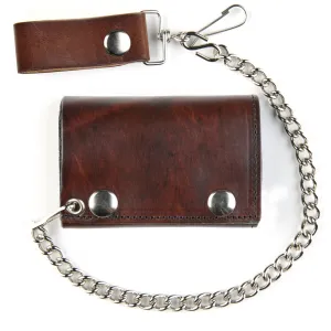 Antique Brown Tri-Fold Wallet w/ Chain