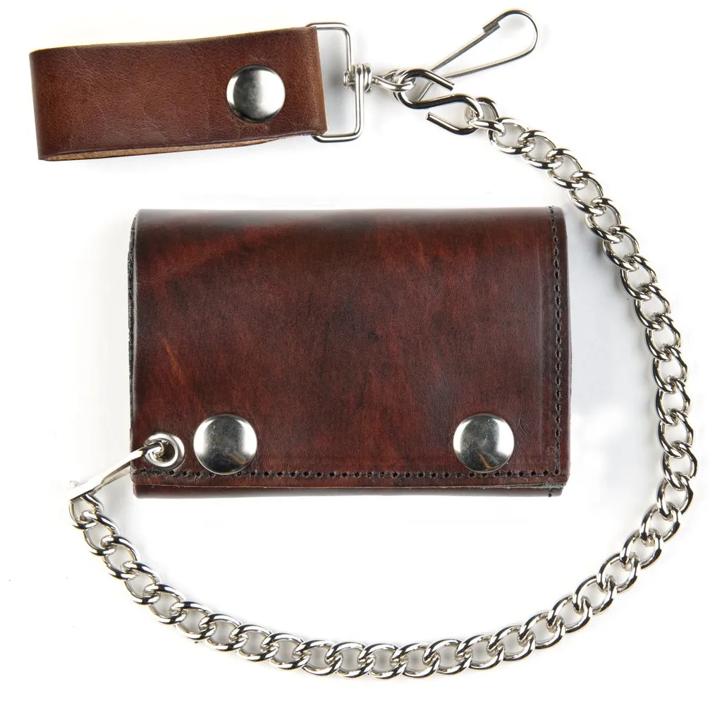 Antique Brown Tri-Fold Wallet w/ Chain