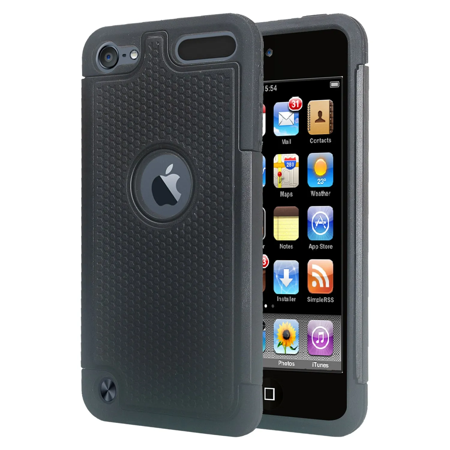 Apple iPod Touch 5 / Touch 6 Case, Heavy Duty Dual Layer Armored Protective Hybrid Case Cover For iPod Touch 5 / Touch 6 - Black/Black (Black on Black Stealth Armor)