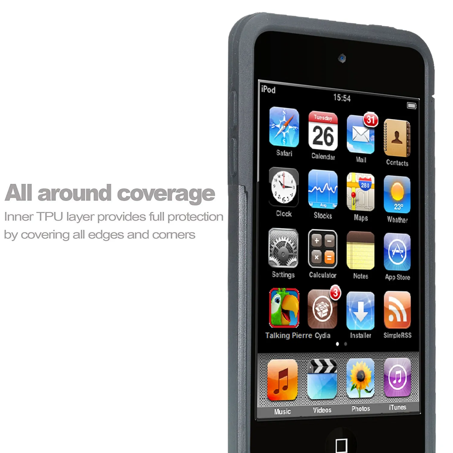 Apple iPod Touch 5 / Touch 6 Case, Heavy Duty Dual Layer Armored Protective Hybrid Case Cover For iPod Touch 5 / Touch 6 - Black/Black (Black on Black Stealth Armor)