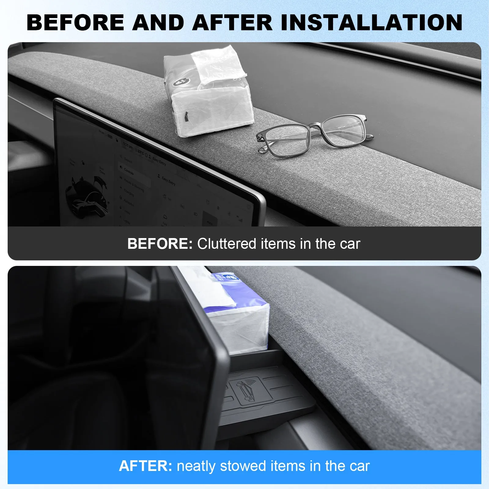 Behind Screen Storage Box for New 2024 Tesla Model 3 Accessories