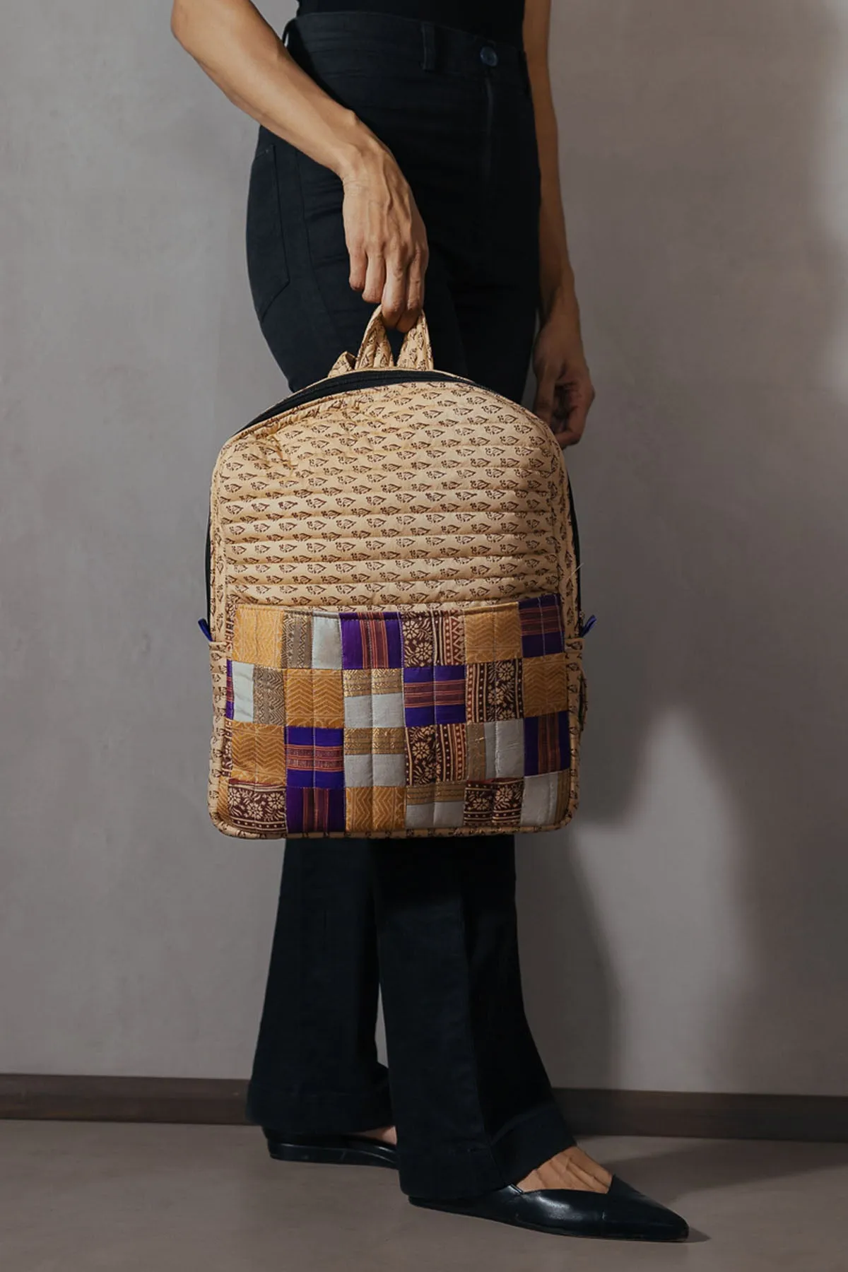 Beige Silk Backpack Bag
