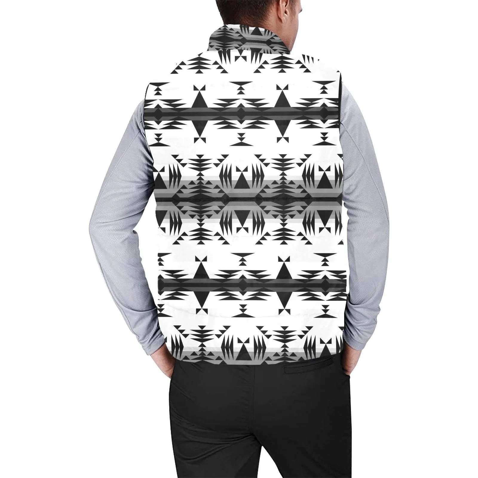Between the Mountains White and Black Men's Padded Vest Jacket