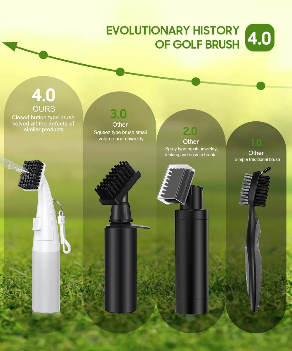 BKF Golf Club Cleaner Brush Buid-in Anti-Leak Bottle 10.4 Inches Holds 8 Ounces of Water with Gift Box, Essentials Golf Accessories for Men, Best Golf Gifts for Men/Women-White