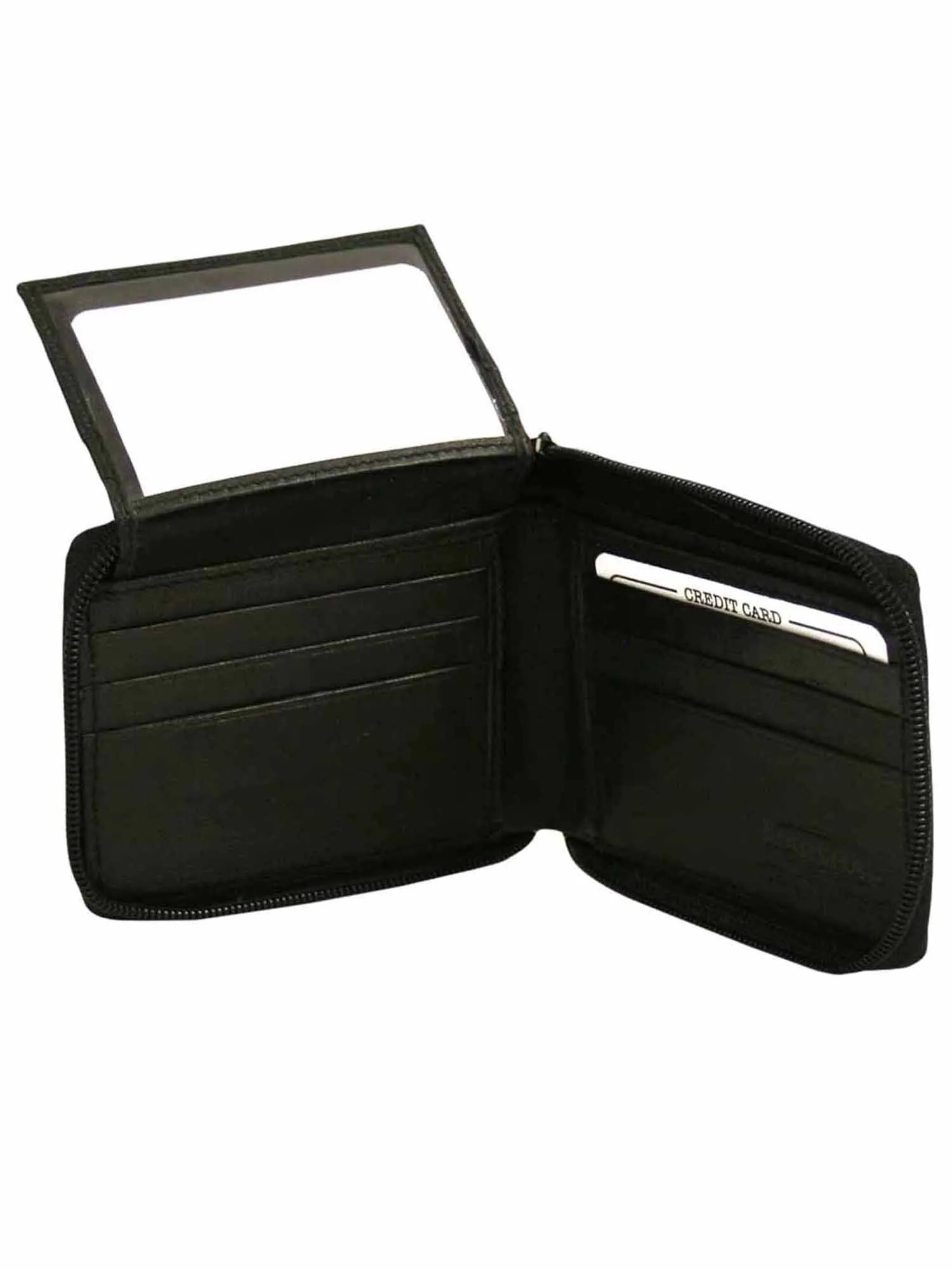 Black Leather Mens Zippered Bifold Wallet