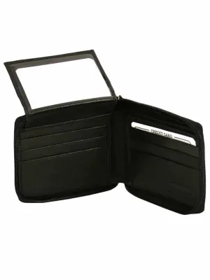 Black Leather Mens Zippered Bifold Wallet