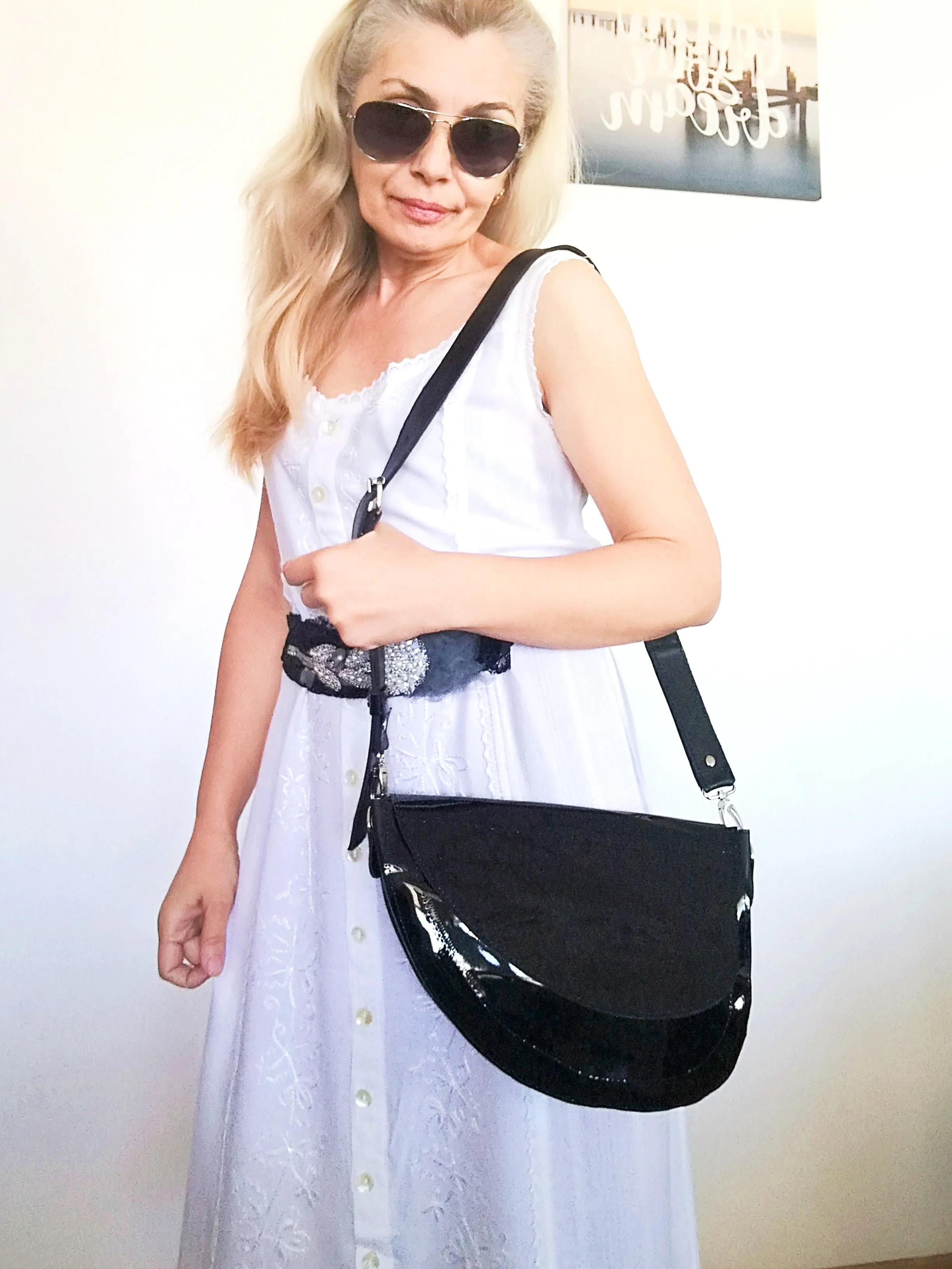 Black Leather Saddle Bag Luxury Crossbody Purse Bag