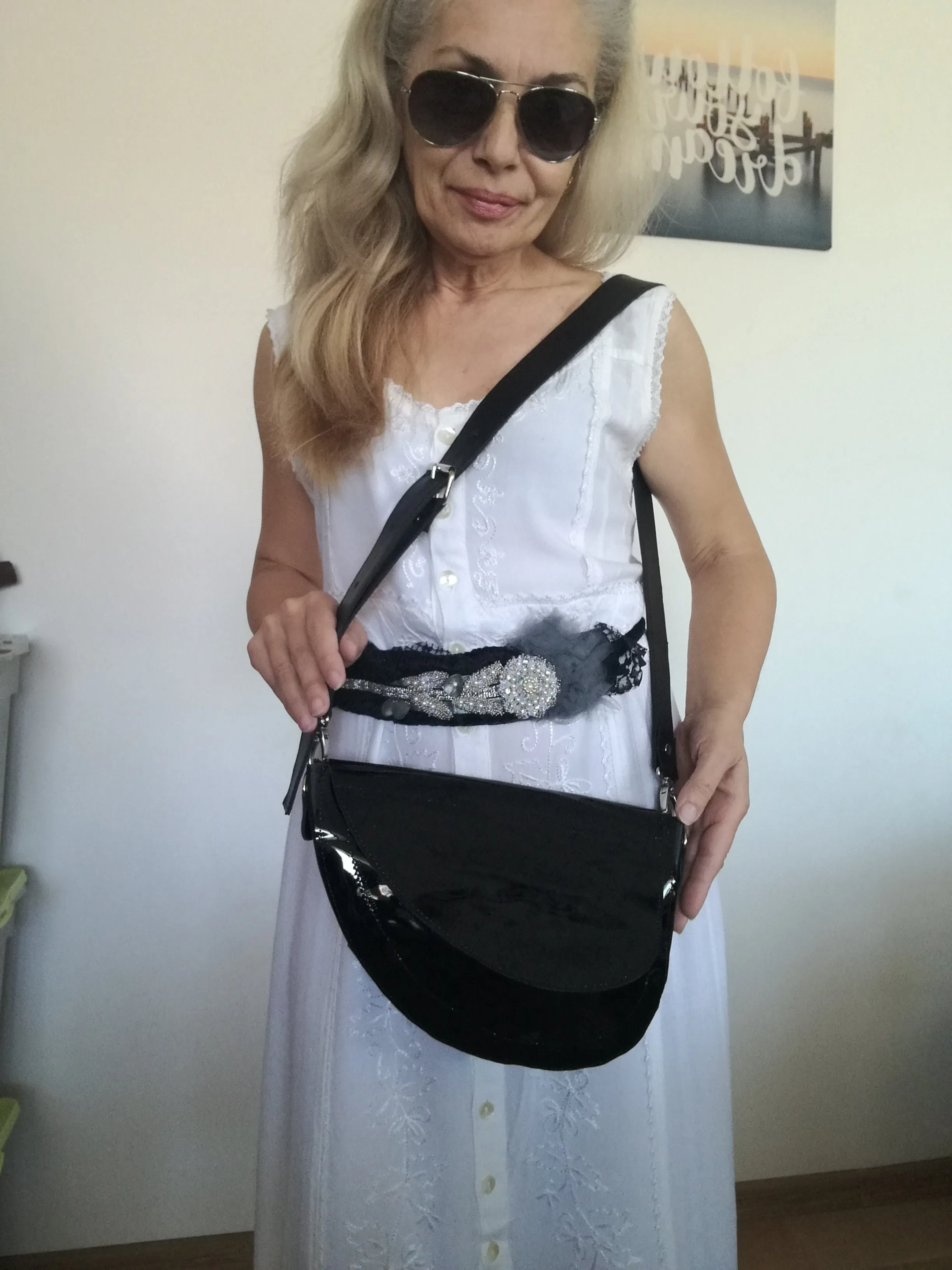 Black Leather Saddle Bag Luxury Crossbody Purse Bag
