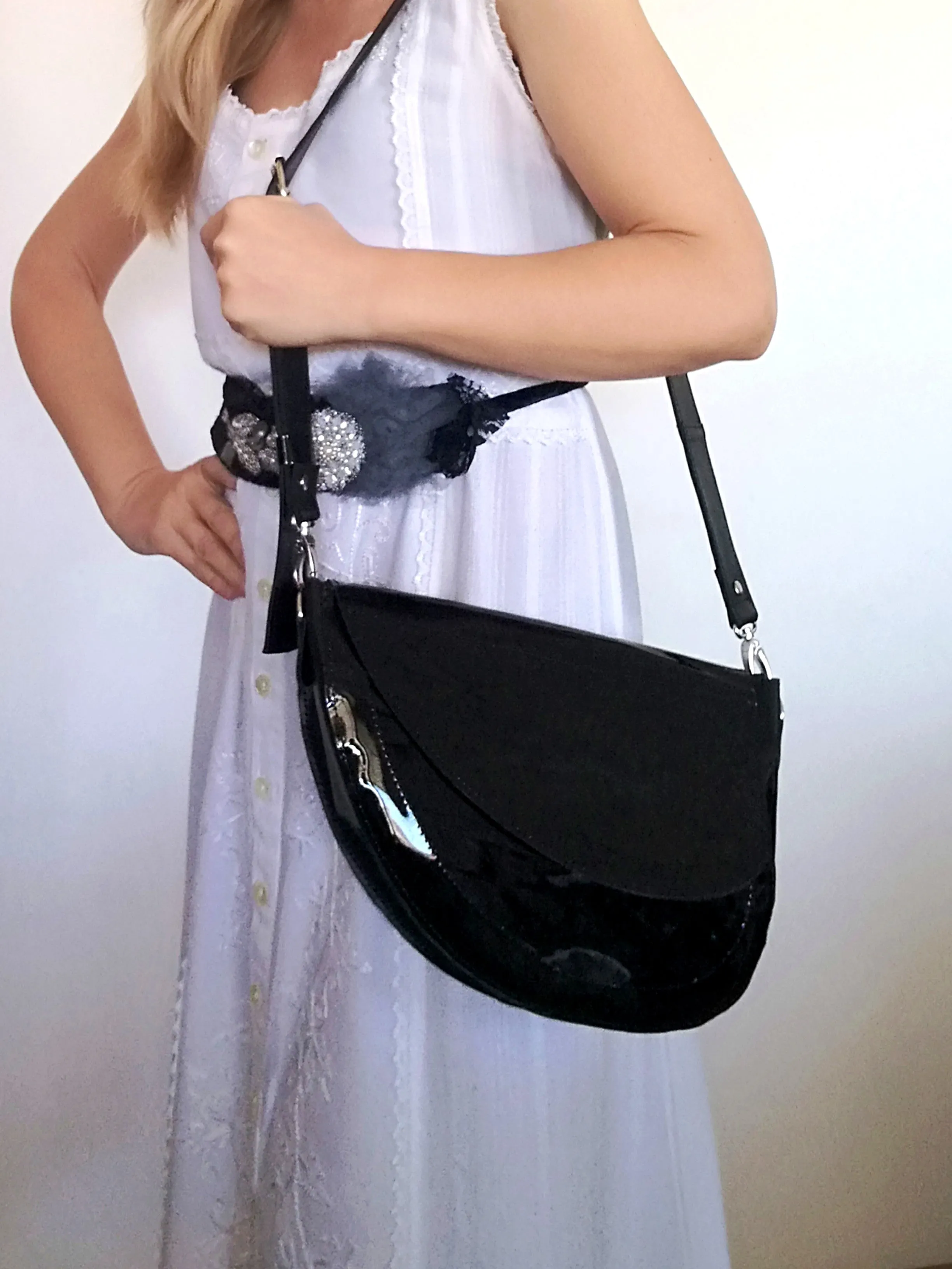 Black Leather Saddle Bag Luxury Crossbody Purse Bag