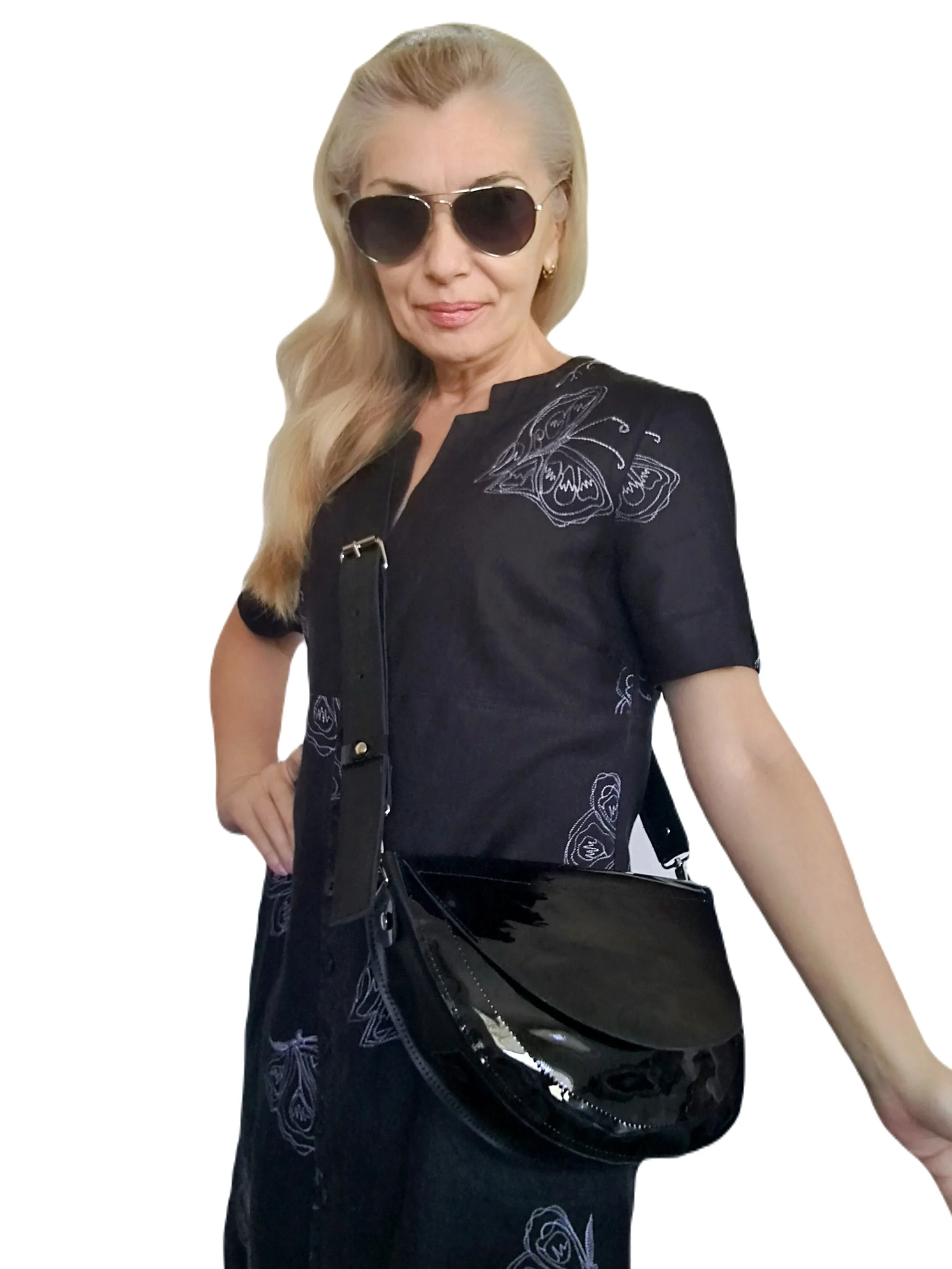 Black Leather Saddle Bag Luxury Crossbody Purse Bag