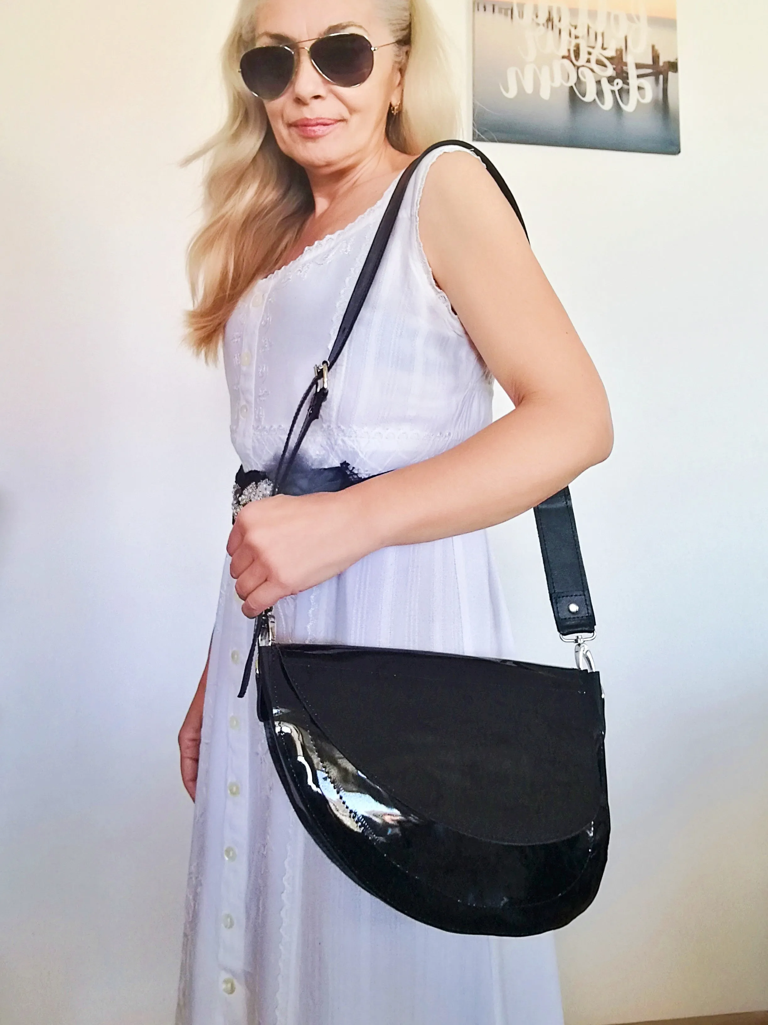 Black Leather Saddle Bag Luxury Crossbody Purse Bag