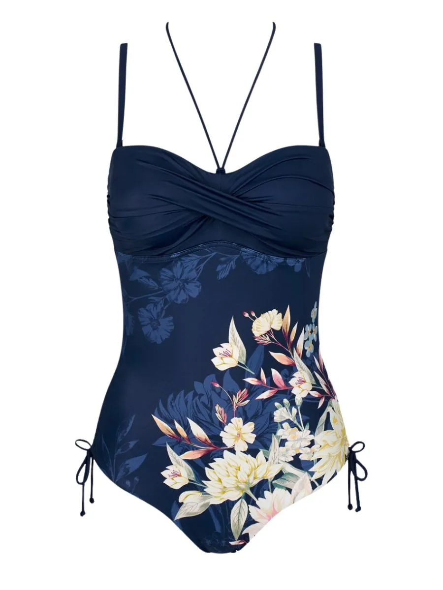 Botanical Leaf Swimsuit - Blue Combination