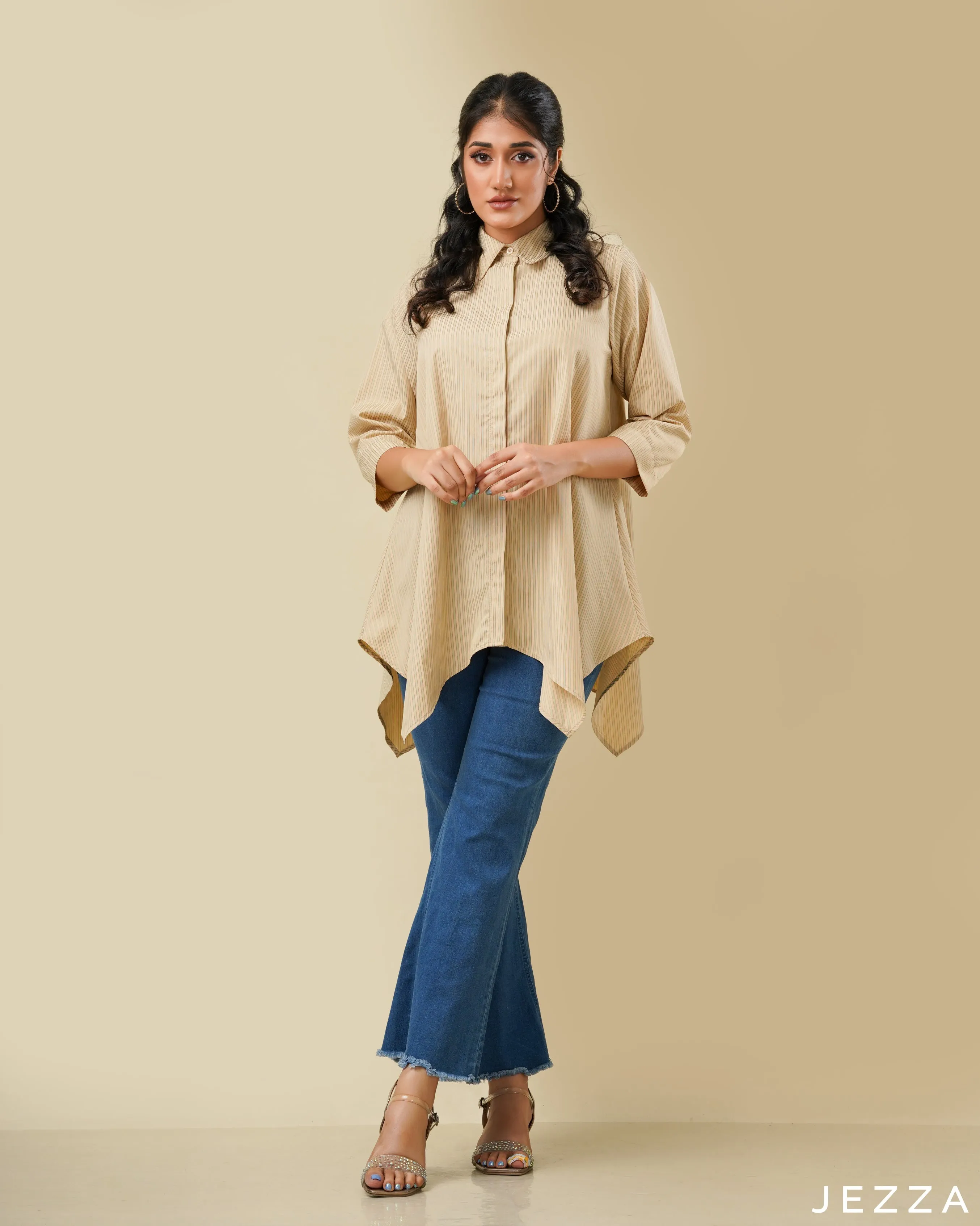 Button Down Polyester Top 57711