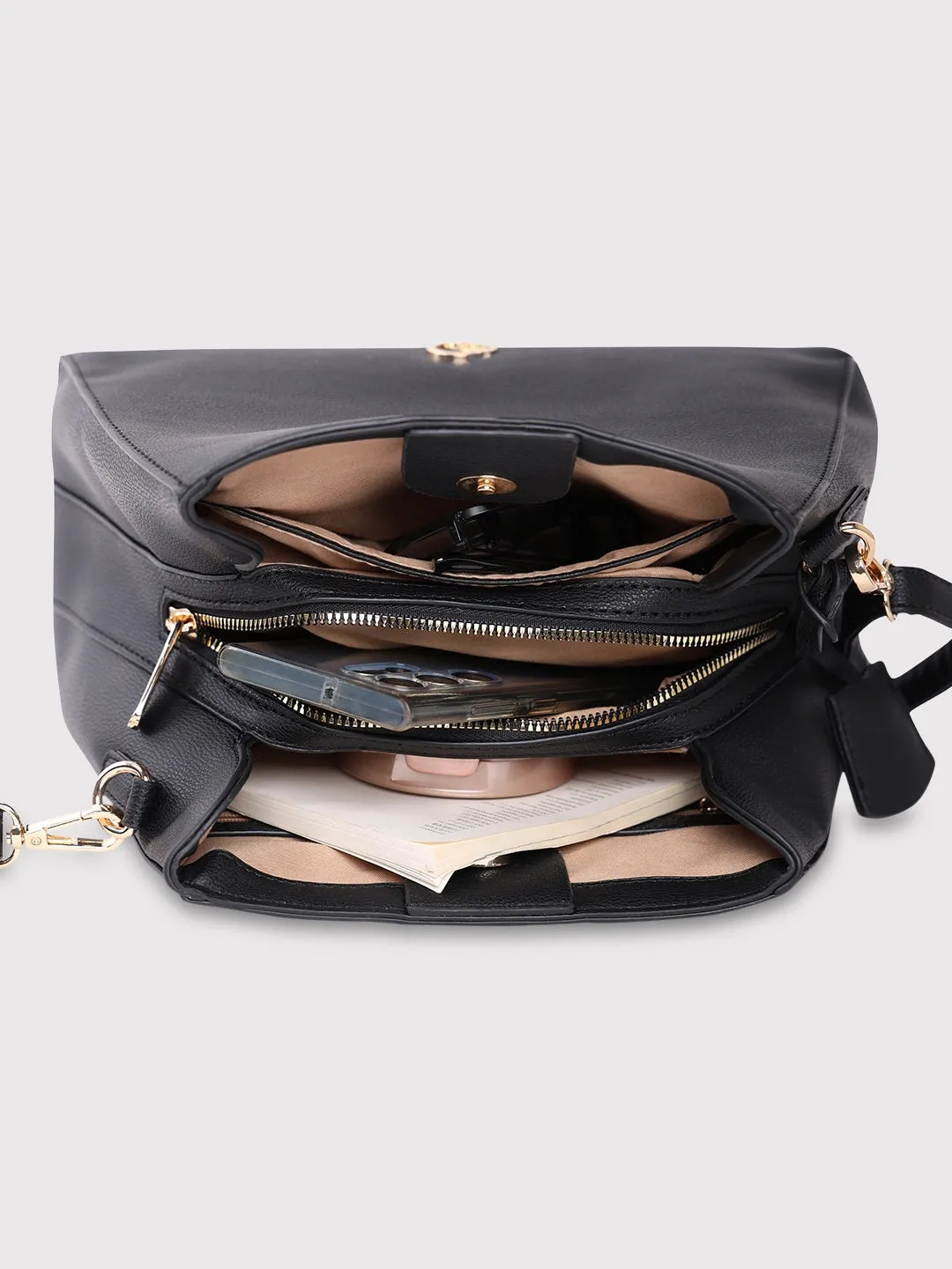 Caprese Milan Satchel Small Solid Women'S Handbag Black
