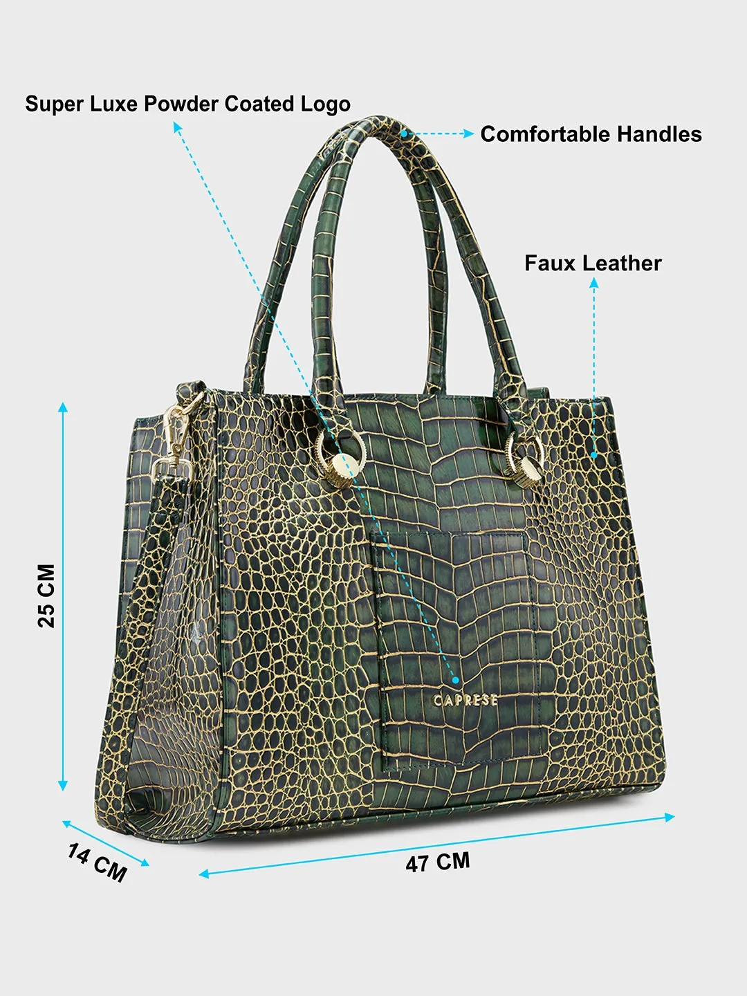 Caprese Miranda Tote Medium Croco Womens Office Handbag Green