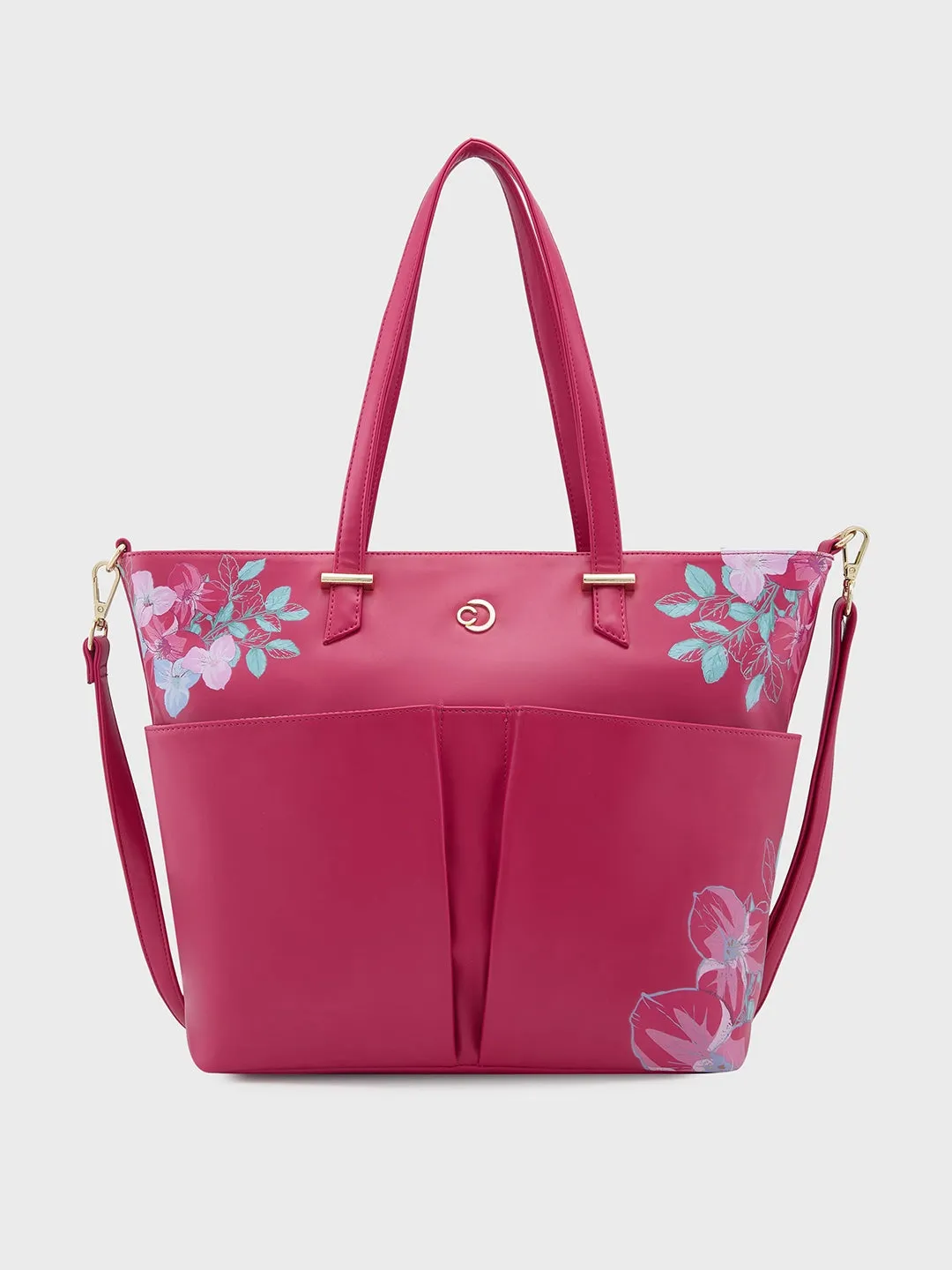 Caprese Shanaya Tote Medium Printed Womens Office Handbag Burgundy