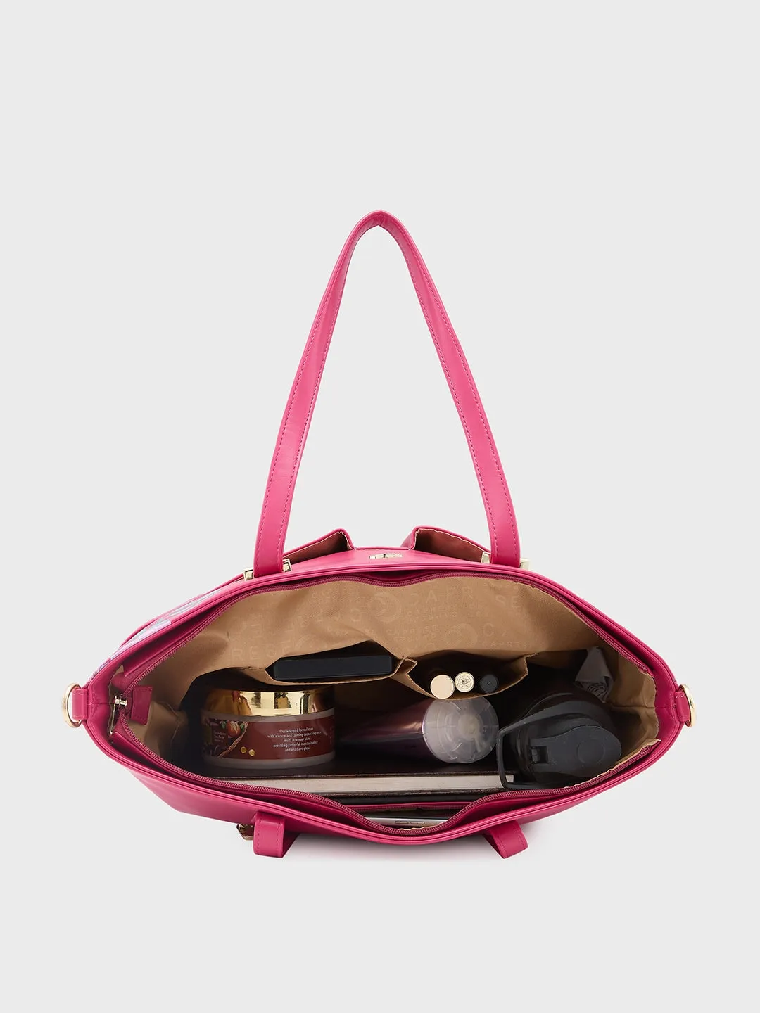 Caprese Shanaya Tote Medium Printed Womens Office Handbag Burgundy
