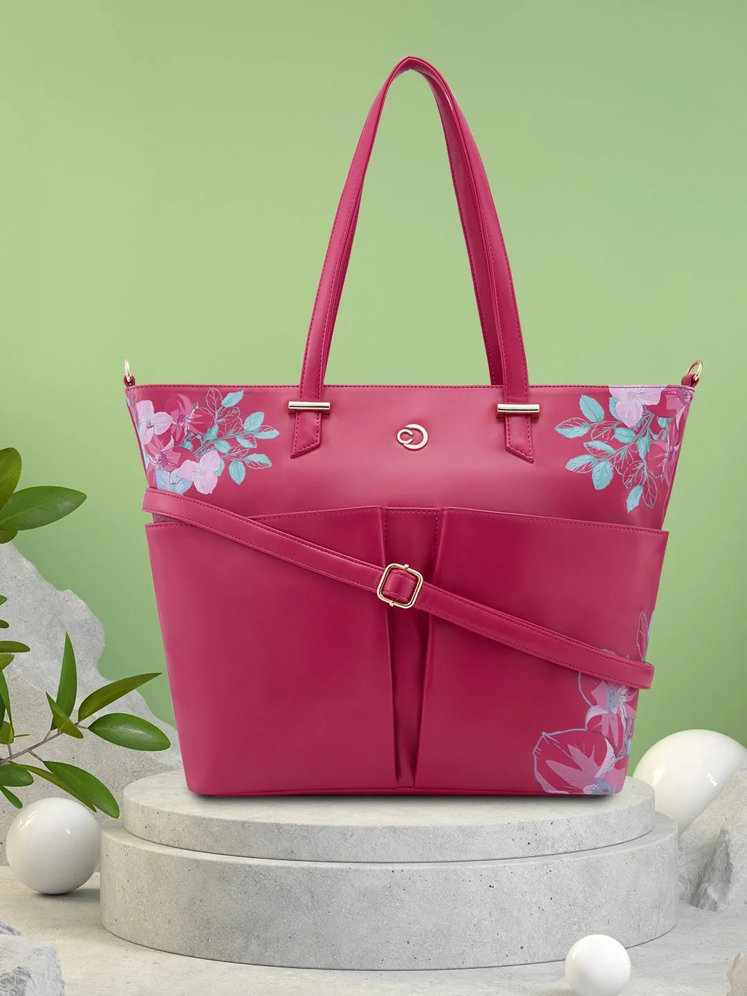 Caprese Shanaya Tote Medium Printed Womens Office Handbag Burgundy