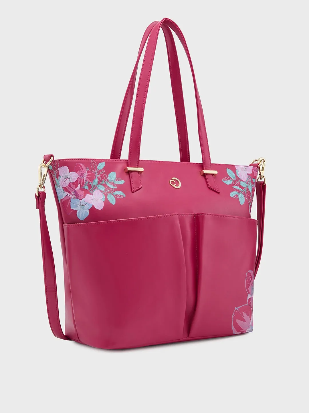 Caprese Shanaya Tote Medium Printed Womens Office Handbag Burgundy