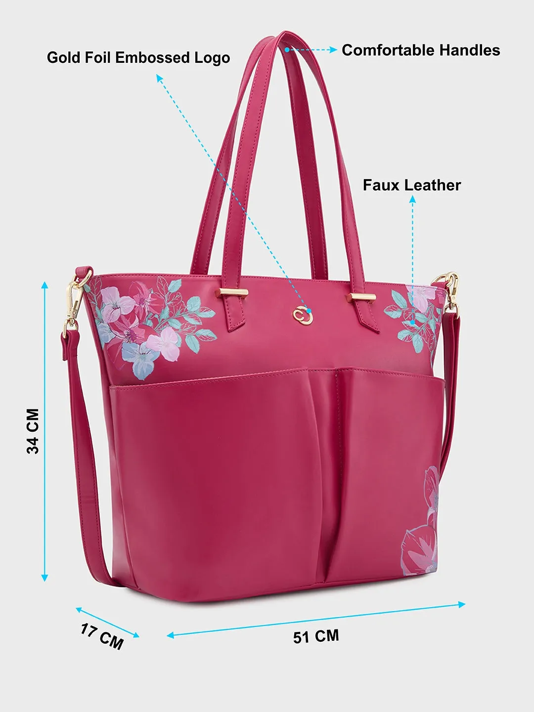 Caprese Shanaya Tote Medium Printed Womens Office Handbag Burgundy