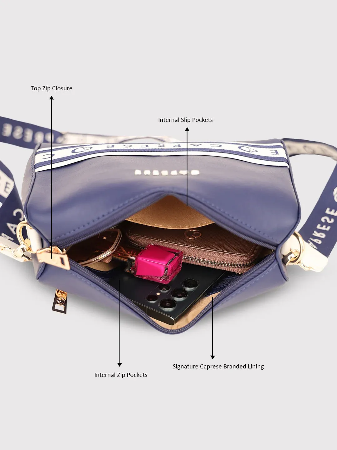 Caprese Trinity Sling Medium Solid Women'S Handbag Navy